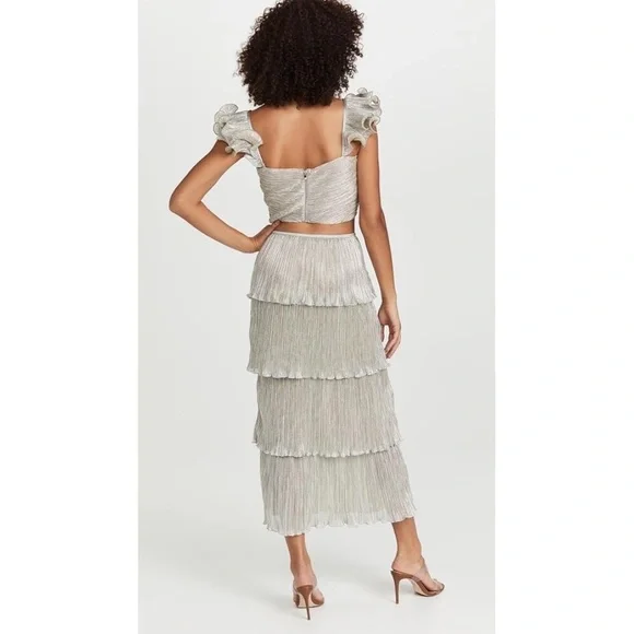 SAYLOR Skirt Womens Size Medium Platinum Silver Metallic Tiered Party Cocktail - Picture 2 of 7